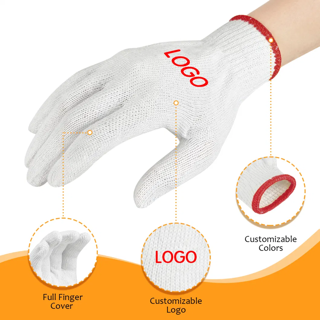 China Wholesale 7/10gauge Industrial/Construction Glove Guantes White Cotton Knitted Safety Work Gloves