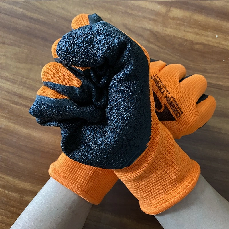 Knitted Polyester Nylon Wrinkle Latex Coated Rubber Working Safety Gloves Construction Garden
