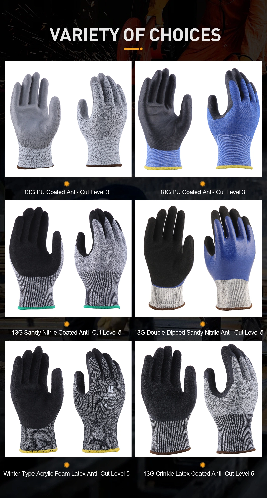 En388 Hppe Industrial Smooth Nitrile Coated Anti Cut Proof Cut Resistant Safety Work Glove