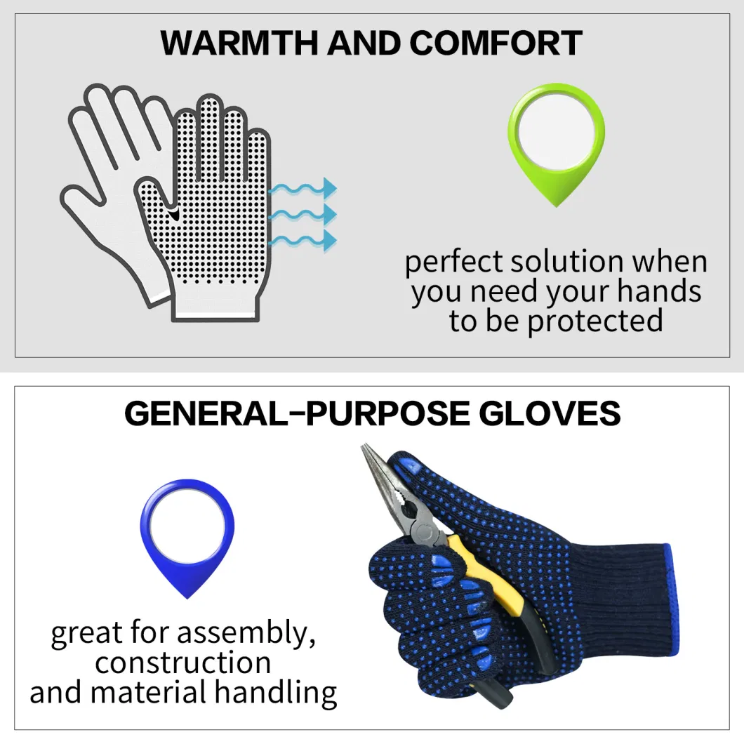 Labor Protection Wear Safety Work Double Sided PVC Dotted/Dots Cotton Knitted Gloves