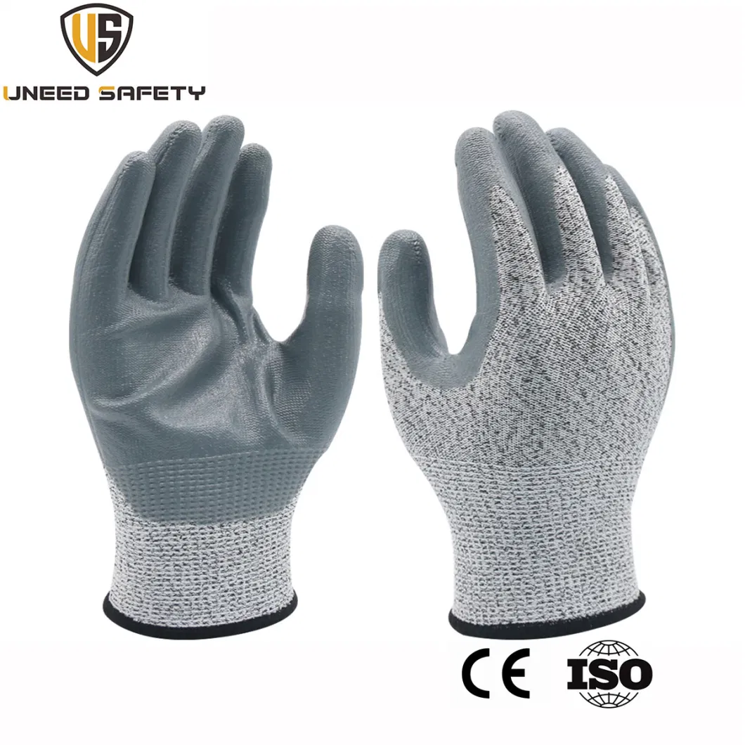 En388 Hppe Industrial Smooth Nitrile Coated Anti Cut Proof Cut Resistant Safety Work Glove
