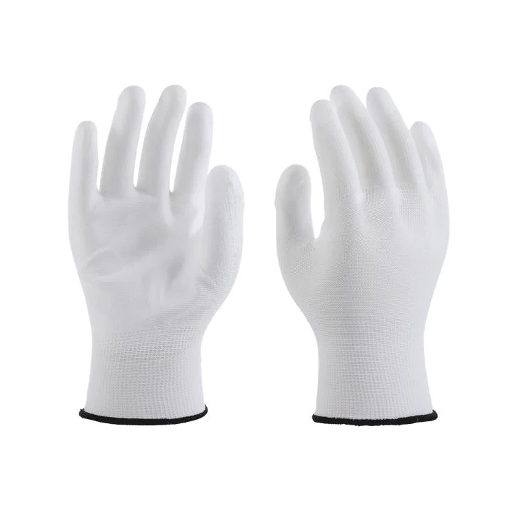 Seamless Mechanic White PU Palm Nylon Durable Coated Safety Protective Labor Working Hand Gloves for Industrial Work
