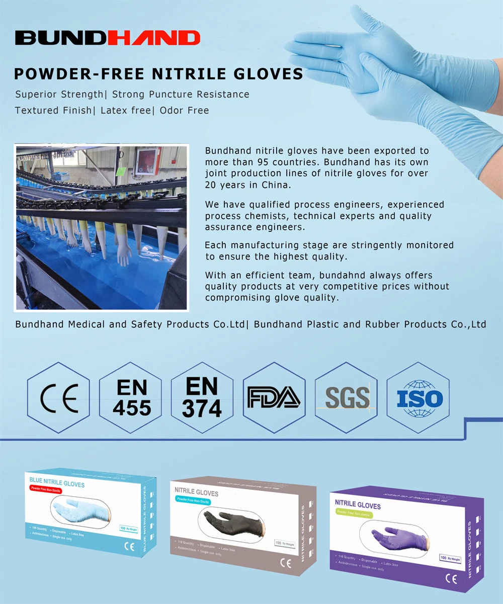 CE FDA Purple/Pink Medical Supply Powder Disposable Violet Blue Nitrile Examination Latex Free Exam Vinyl Non-Sterile Food Inspection Glove Manufacturer