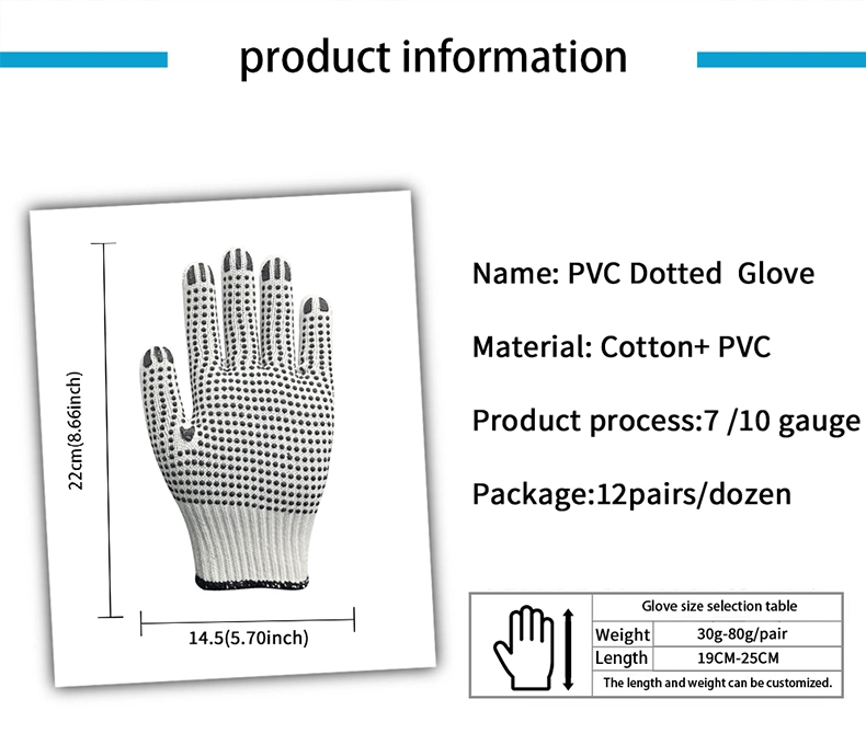 China Wholesale PVC/Dotted/Dots Glove Safety Work Guante Cotton Knitted Gloves for Working