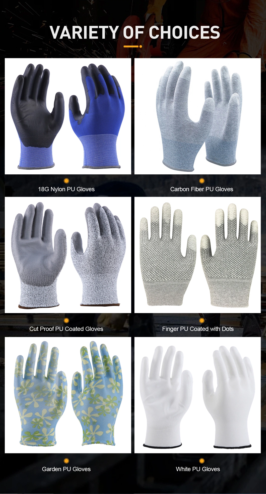 Seamless Mechanic White PU Palm Nylon Durable Coated Safety Protective Labor Working Hand Gloves for Industrial Work