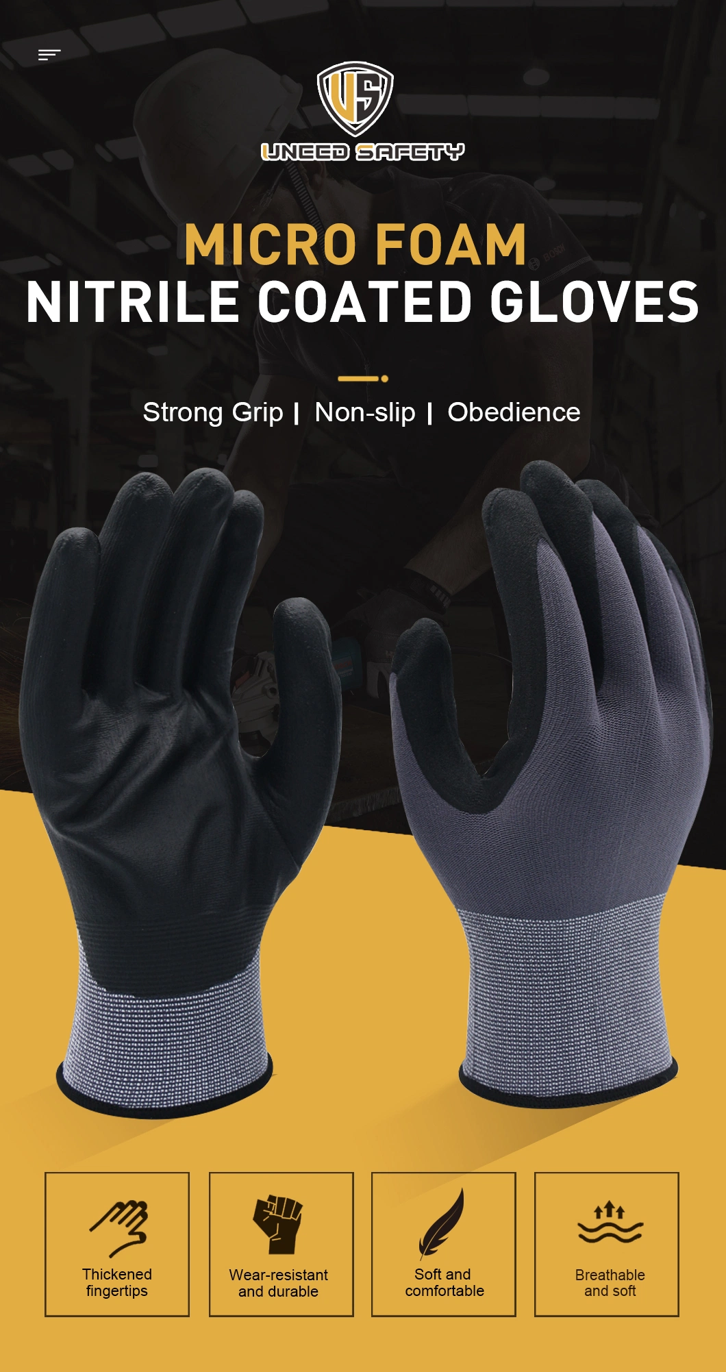 CE Maxiflex Type Nylon Spandex Ultra Micro Foam Nitrile Coated Safety Work Protective Gloves