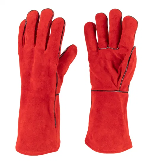 Gold Color Cow Split Leather Heat Resistance Gloves Suitable for Welding BBQ Sewn with Anti